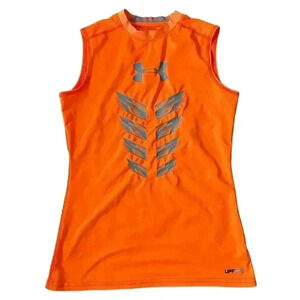 Boys Fitted Under Armour Orange Sleeveless Tank Top Football Baseball Size Large